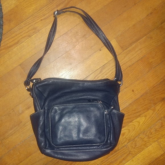 GIANA BERNINI | Navy Blue Peebled Leather Crossbody Bag Purse - Picture 7 of 8